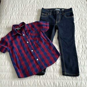 4T b’gosh jeans, DNKY but not plaid, short sleeve boys shirt
